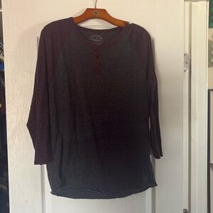 Men's Burgundy and Black Henley Shirt